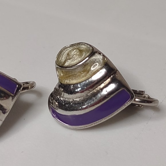 Purple And Silver Tone Vintage Heart Clip On Earrings - Picture 2 of 14